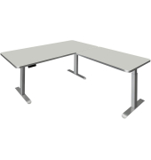 Sitz-Steh-Schreibtisch Move 3 Premium, elektrisch höhenverstellbar, 72-121cm (H), 200x220cm (BxT), L-Form, lichtgrau / silber