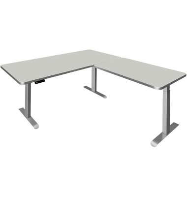 Sitz-Steh-Schreibtisch Move 3 Premium, elektrisch höhenverstellbar, 72-121cm (H), 200x220cm (BxT), L-Form, lichtgrau / silber