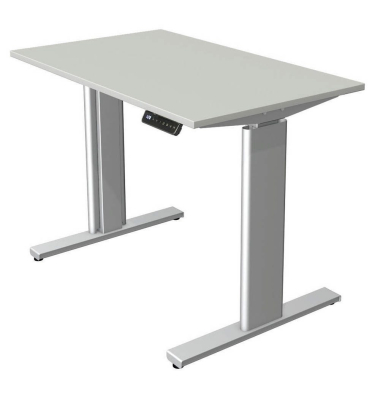 Sitz-Steh-Schreibtisch Move 3, elektrisch höhenverstellbar, 72-120cm (H), 100x60cm (BxT), rechteckig, lichtgrau / silber