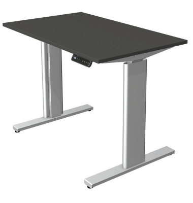 Sitz-Steh-Schreibtisch Move 3 tube, elektrisch h&ouml;henverstellbar, 72-120cm (H), 100x60cm (BxT), rechteckig, anthrazit / silber