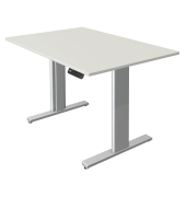 Sitz-Steh-Schreibtisch Move 3, elektrisch höhenverstellbar, 72-120cm (H), 120x80cm (BxT), rechteckig, weiß / silber