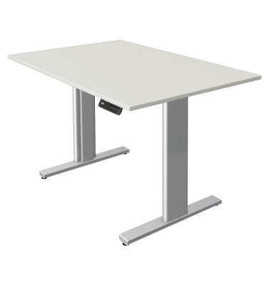 Sitz-Steh-Schreibtisch Move 3 tube, elektrisch h&ouml;henverstellbar, 72-120cm (H), 120x80cm (BxT), rechteckig, wei&szlig; / silber