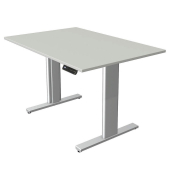 Sitz-Steh-Schreibtisch Move 3 tube, elektrisch h&ouml;henverstellbar, 72-120cm (H), 120x80cm (BxT), rechteckig, lichtgrau / silber