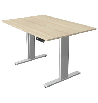 Sitz-Steh-Schreibtisch Move 3, elektrisch höhenverstellbar, 72-120cm (H), 120x80cm (BxT), rechteckig, ahorn / silber
