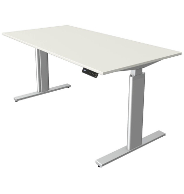 Sitz-Steh-Schreibtisch Move 3 tube, elektrisch h&ouml;henverstellbar, 72-120cm (H), 160x80cm (BxT), rechteckig, wei&szlig; / silber