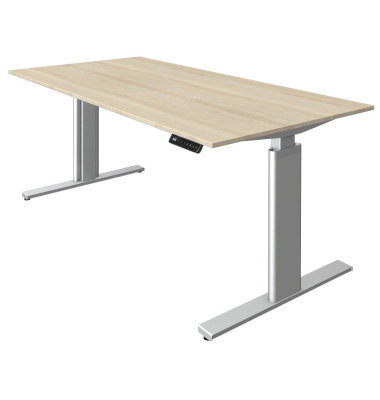 Sitz-Steh-Schreibtisch Move 3, elektrisch höhenverstellbar, 72-120cm (H), 160x80cm (BxT), rechteckig, ahorn / silber