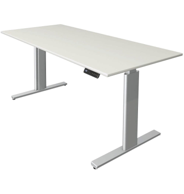 Sitz-Steh-Schreibtisch Move 3 tube, elektrisch h&ouml;henverstellbar, 72-120cm (H), 180x80cm (BxT), rechteckig, wei&szlig; / silber