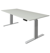 Sitz-Steh-Schreibtisch Move 3, elektrisch höhenverstellbar, 72-120cm (H), 180x80cm (BxT), rechteckig, lichtgrau / silber