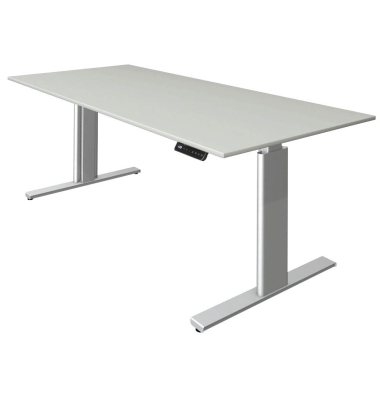 Sitz-Steh-Schreibtisch Move 3 tube, elektrisch h&ouml;henverstellbar, 72-120cm (H), 180x80cm (BxT), rechteckig, lichtgrau / silber