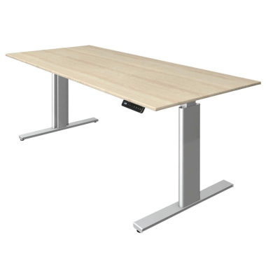Sitz-Steh-Schreibtisch Move 3, elektrisch höhenverstellbar, 72-120cm (H), 180x80cm (BxT), rechteckig, ahorn / silber