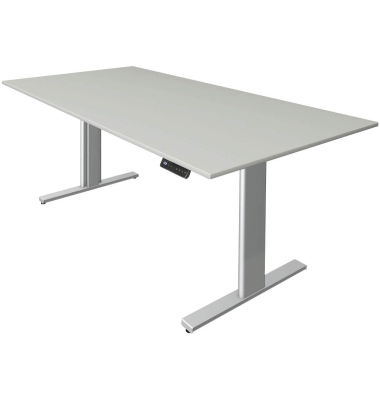 Sitz-Steh-Schreibtisch Move 3, elektrisch höhenverstellbar, 72-120cm (H), 200x100cm (BxT), rechteckig, lichtgrau / silber