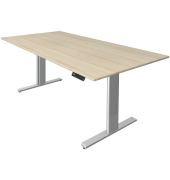 Sitz-Steh-Schreibtisch Move 3 tube, elektrisch h&ouml;henverstellbar, 72-120cm (H), 200x100cm (BxT), rechteckig, ahorn / silber