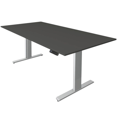 Sitz-Steh-Schreibtisch Move 3, elektrisch höhenverstellbar, 72-120cm (H), 200x100cm (BxT), rechteckig, anthrazit / silber