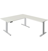 Sitz-Steh-Schreibtisch Move 3, elektrisch höhenverstellbar, 72-120cm (H), 180x80cm (BxT), L-Form, weiß / silber