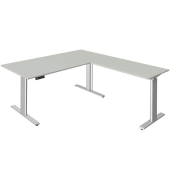 Sitz-Steh-Schreibtisch Move 3 tube, elektrisch h&ouml;henverstellbar, 72-120cm (H), 180x80cm (BxT), L-Form, lichtgrau / silber