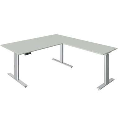 Sitz-Steh-Schreibtisch Move 3, elektrisch höhenverstellbar, 72-120cm (H), 180x80cm (BxT), L-Form, lichtgrau / silber