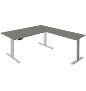 Sitz-Steh-Schreibtisch Move 3, elektrisch höhenverstellbar, 72-120cm (H), 180x80cm (BxT), L-Form, graphit / silber