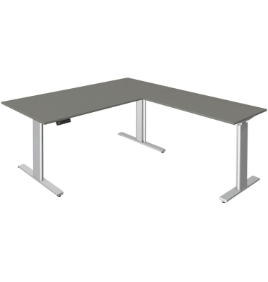 Sitz-Steh-Schreibtisch Move 3, elektrisch höhenverstellbar, 72-120cm (H), 180x80cm (BxT), L-Form, graphit / silber