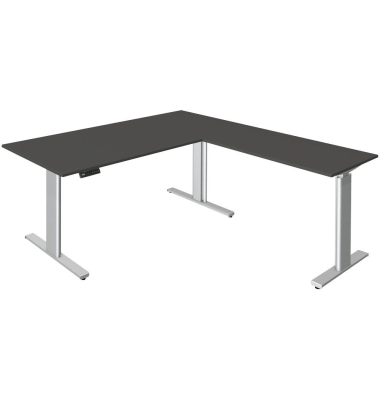 Sitz-Steh-Schreibtisch Move 3, elektrisch höhenverstellbar, 72-120cm (H), 180x80cm (BxT), L-Form, anthrazit / silber