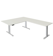 Sitz-Steh-Schreibtisch Move 3, elektrisch höhenverstellbar, 72-120cm (H), 200x100cm (BxT), L-Form, weiß / silber