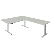 Sitz-Steh-Schreibtisch Move 3 tube, elektrisch h&ouml;henverstellbar, 72-120cm (H), 200x100cm (BxT), L-Form, lichtgrau / silber