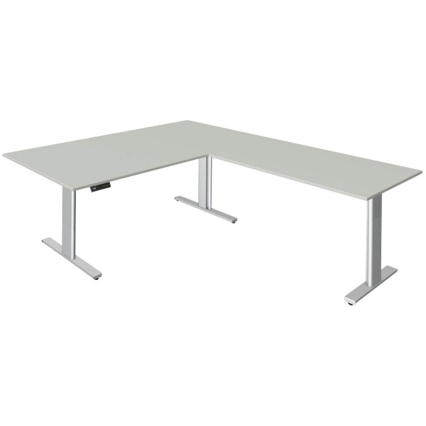 4044917438941 - Move 3 Tube Elektrisch Höhenverstellbar Sitz-Stehschreibtisch L-förmig Hellgrau T-Fuß 3 Schübe 2000 (B) x 2200 (T) x 1200 (H) mm