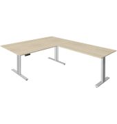 Sitz-Steh-Schreibtisch Move 3 tube, elektrisch h&ouml;henverstellbar, 72-120cm (H), 200x100cm (BxT), L-Form, ahorn / silber