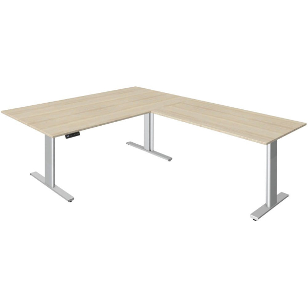 4044917438958 - Move 3 Tube Elektrisch Höhenverstellbar Sitz-Stehschreibtisch L-förmig Ahorn T-Fuß 3 Schübe 2000 (B) x 2200 (T) x 1200 (H) mm