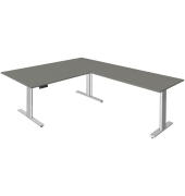 Sitz-Steh-Schreibtisch Move 3 tube, elektrisch h&ouml;henverstellbar, 72-120cm (H), 200x100cm (BxT), L-Form, graphit / silber