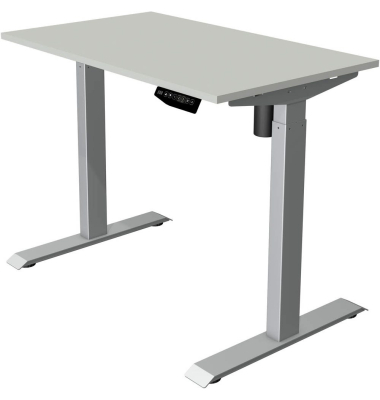 Sitz-Steh-Schreibtisch Move 1, elektrisch höhenverstellbar, 74-123cm (H), 100x60cm (BxT), rechteckig, lichtgrau / silber