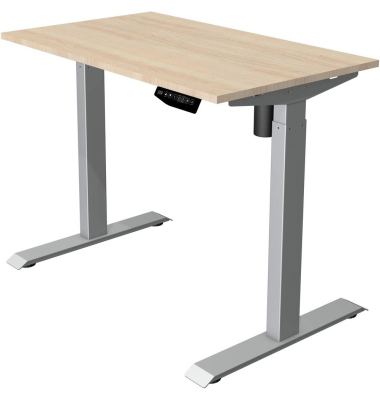 Sitz-Steh-Schreibtisch Move 1, elektrisch höhenverstellbar, 74-123cm (H), 100x60cm (BxT), rechteckig, ahorn / silber