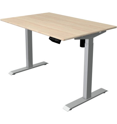 Sitz-Steh-Schreibtisch Move 1, elektrisch höhenverstellbar, 74-123cm (H), 120x80cm (BxT), rechteckig, ahorn / silber