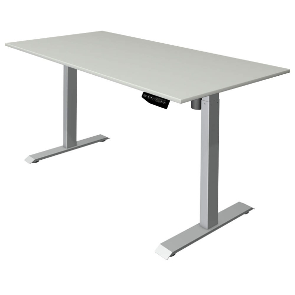 4044917439092 - Move 1 Elektrisch Höhenverstellbar Sitz-Stehschreibtisch Rechteckig Hellgrau T-Fuß 1600 (B) x 800 (T) x 1230 (H) mm Melamin Stahl
