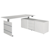 Sitz-Steh-Schreibtischkombination Move 3, elektrisch h&ouml;henverstellbar 72-120cm (H), 180x80cm (BxT), rechteckig, wei&szlig; / silber/we