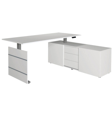 Sitz-Steh-Schreibtischkombination Move 3, elektrisch h&ouml;henverstellbar 72-120cm (H), 180x80cm (BxT), rechteckig, wei&szlig; / silber/we
