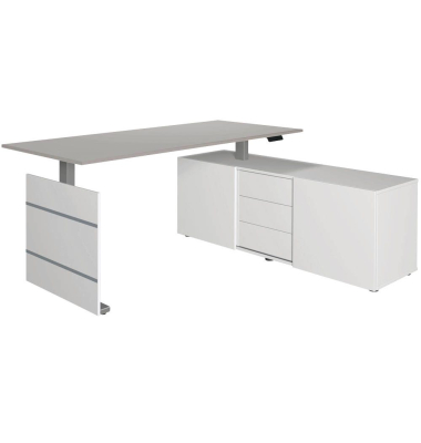 Sitz-Steh-Schreibtischkombination Move 3, elektrisch h&ouml;henverstellbar 72-120cm (H), 180x80cm (BxT), rechteckig, lichtgrau / silb