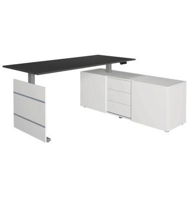 Sitz-Steh-Schreibtischkombination Move 3, elektrisch h&ouml;henverstellbar 72-120cm (H), 180x80cm (BxT), rechteckig, anthrazit / silb