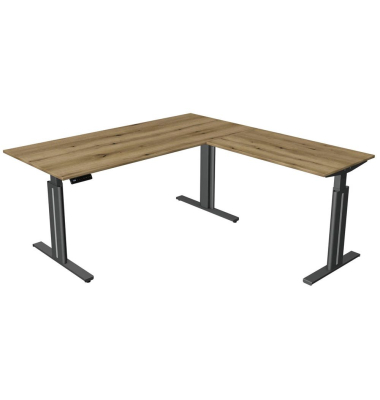 Sitz-Steh-Schreibtisch Move 3 elegant, elektrisch höhenverstellbar, 72-120cm (H), 180x180cm (BxT), L-Form, eiche / anthrazit