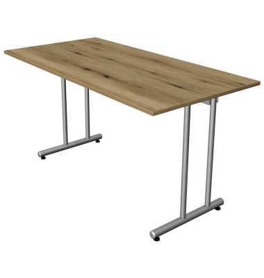 Schreibtisch Smart office, 75cm (H), 140x70cm (BxT), rechteckig, eiche / silber