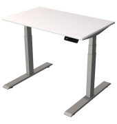 Sitz-Steh-Schreibtisch Smart office, elektrisch höhenverstellbar, 63-127cm (H), 100x60cm (BxT), rechteckig, weiß / silber