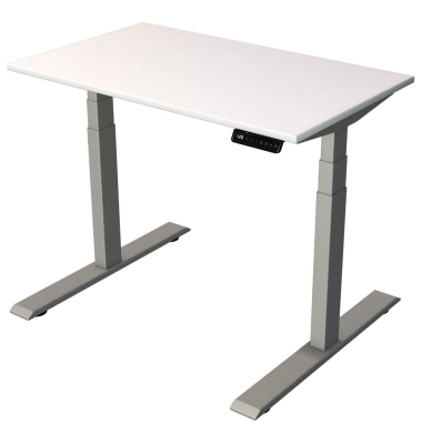 Sitz-Steh-Schreibtisch Smart office, elektrisch höhenverstellbar, 63-127cm (H), 100x60cm (BxT), rechteckig, weiß / silber