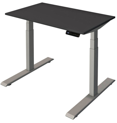 Sitz-Steh-Schreibtisch Smart office, elektrisch höhenverstellbar, 63-127cm (H), 100x60cm (BxT), rechteckig, anthrazit / silber