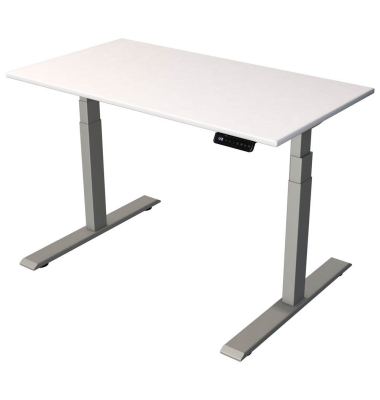 Sitz-Steh-Schreibtisch Smart office, elektrisch höhenverstellbar, 63-127cm (H), 120x65cm (BxT), rechteckig, weiß / silber