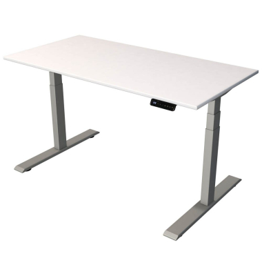 Sitz-Steh-Schreibtisch Smart office, elektrisch höhenverstellbar, 63-127cm (H), 140x70cm (BxT), rechteckig, weiß / silber