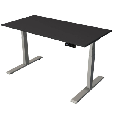 Sitz-Steh-Schreibtisch Smart office, elektrisch höhenverstellbar, 63-127cm (H), 140x70cm (BxT), rechteckig, anthrazit / silber