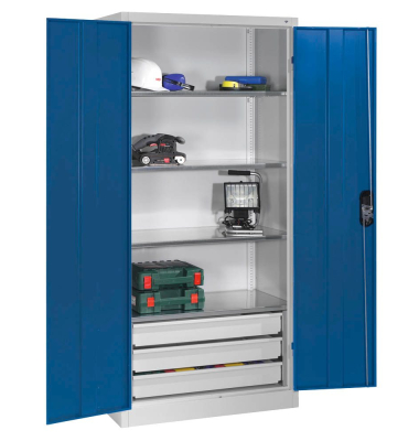 Werkstattschrank 8921-503, Stahl abschließbar, 4 OH, 93 x 195 x 50 cm, blau/lichtgrau