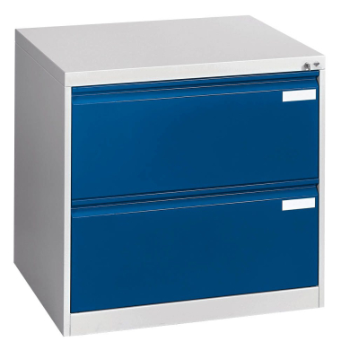 Hängeregistraturschränke doppelbahnig, 2 Schubfächer, lichtgrau/blau