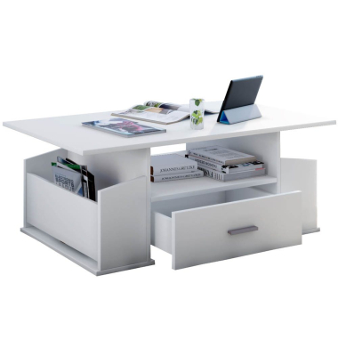 Couchtisch Junata, 44cm (H), 110x52cm (BxT), rechteckig, weiß / weiß
