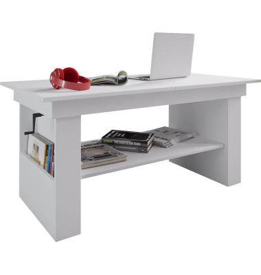 Couchtisch Kobila, 52,5-59cm (H), 157x65cm (BxT), rechteckig, weiß / weiß