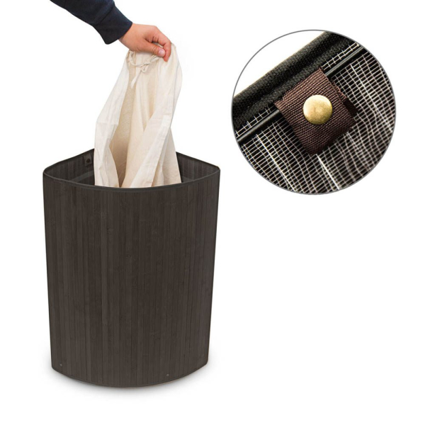 4052025046774 - Eckwäschekorb Bambus faltbare Wäschebox 60 l platzsparend Wäschesack Baumwolle 65 x 495 x 37 cm schwarz - Relaxdays 4052025046774 - Eckwäschekorb Bambus faltbare Wäschebox 60 l platzsparend Wäschesack Baumwolle 65 x 495 x 37 cm schwarz - Relaxdays
